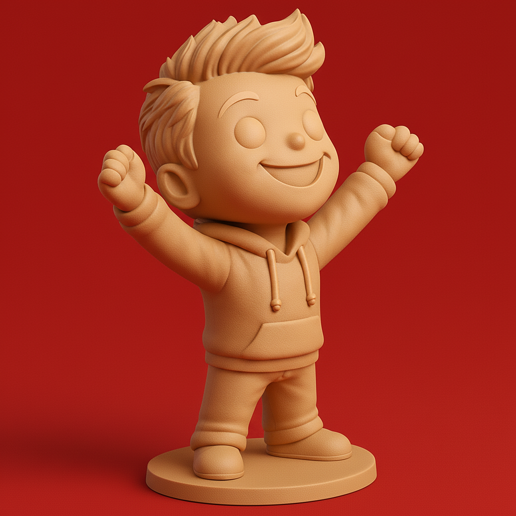 face to 3d model ai-3D portrait printing from photo_Joyful Victory Kid Figurine: Print & Inspire!