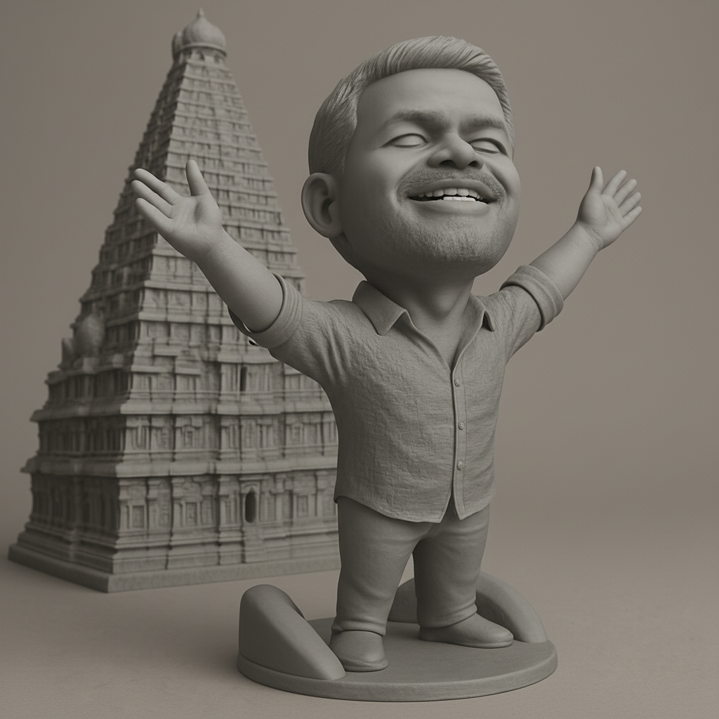 face anatomy 3d model-create 3d face model from photo_Custom Joyful Caricature & Brihadeeswarar Temple