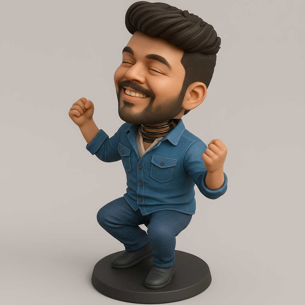 silhouette 3d printer maker-3d portrait printing_Joyful Figure in Denim Attire