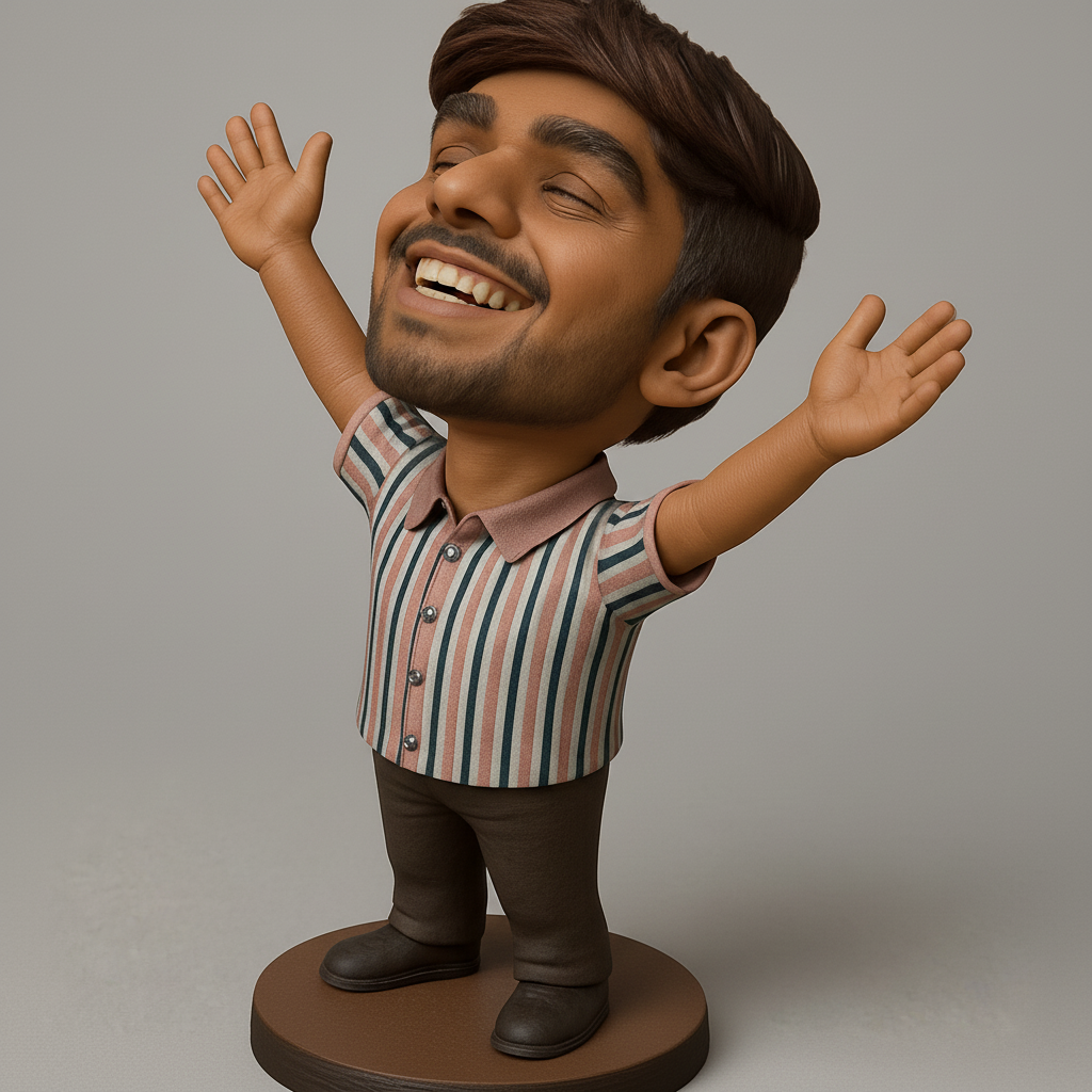 face to 3d model ai-3D portrait printing from photo_Joyful Bobblehead Man Statue - Spread Happiness!