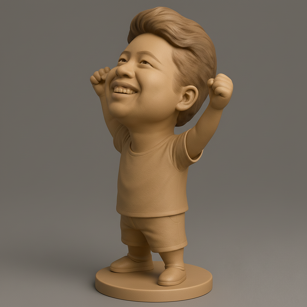 face to 3d model ai-3D portrait printing from photo_Joyful Victory Boy Figurine - Share the Happiness!