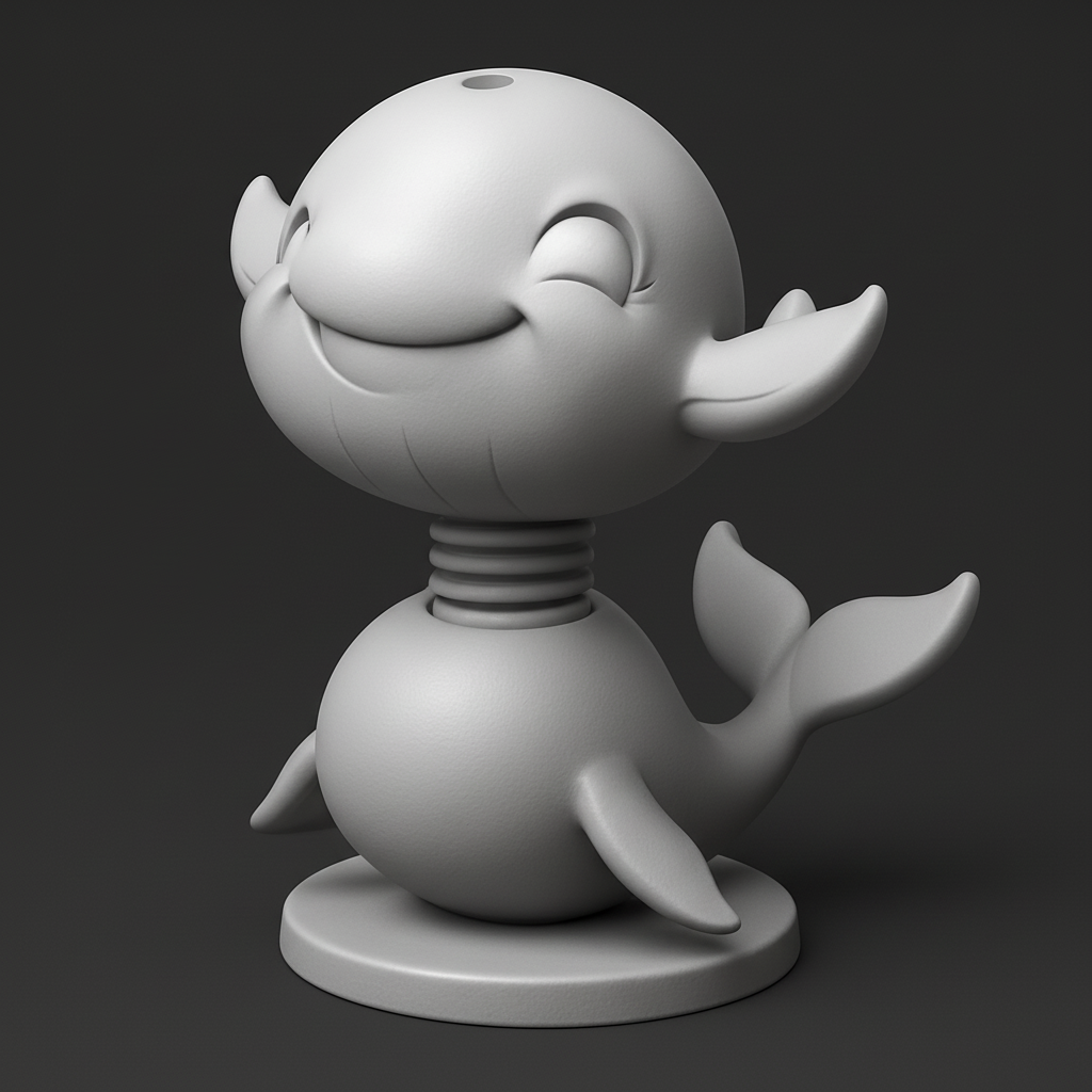 silhouette 3d printer maker-3d portrait printing_Happy Whale Bobblehead Toy - Cute Desk Buddy Print