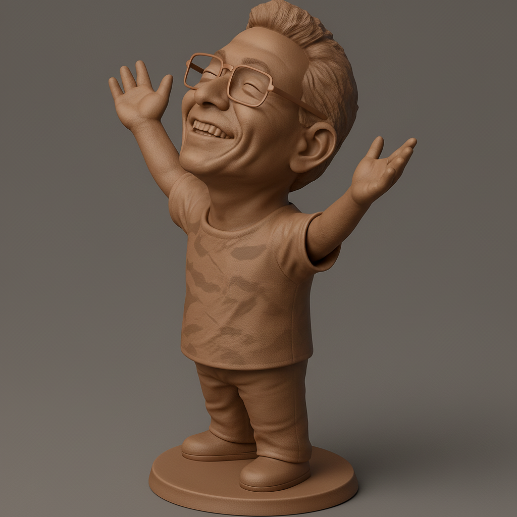 silhouette 3d printer maker-3d portrait printing_Celebrate Joy: Happy Caricature Figurine with Open Arms