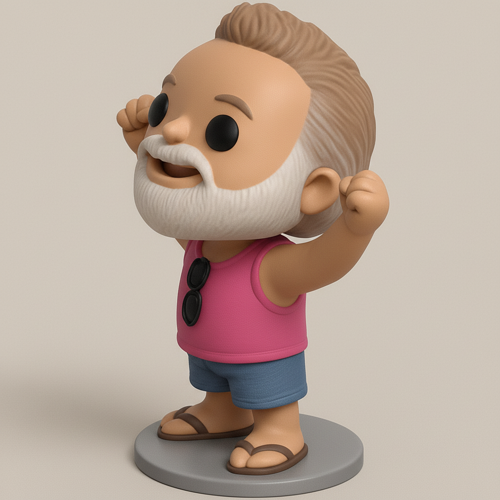face to 3d model ai-3D portrait printing from photo_Vacation Vibes: Happy Bearded Funko Style Dude