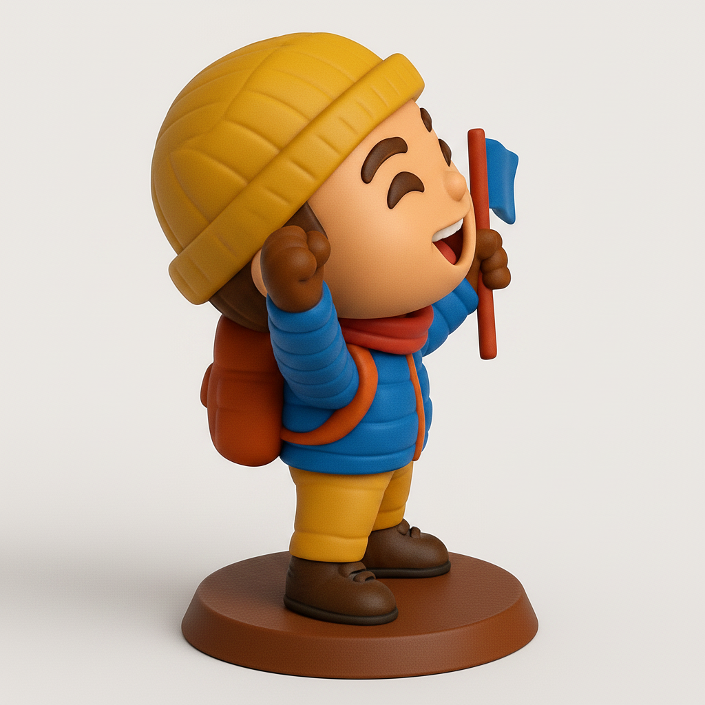 face to 3d model ai-3D portrait printing from photo_Happy Hiker with Flag: Celebrate Every Victory!