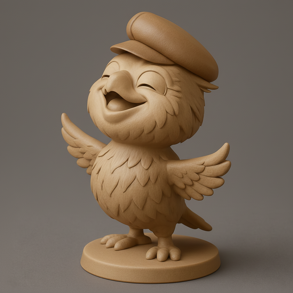 face anatomy 3d model-create 3d face model from photo_Joyful Bird with Cap Desk Buddy - Expressive 3D Print