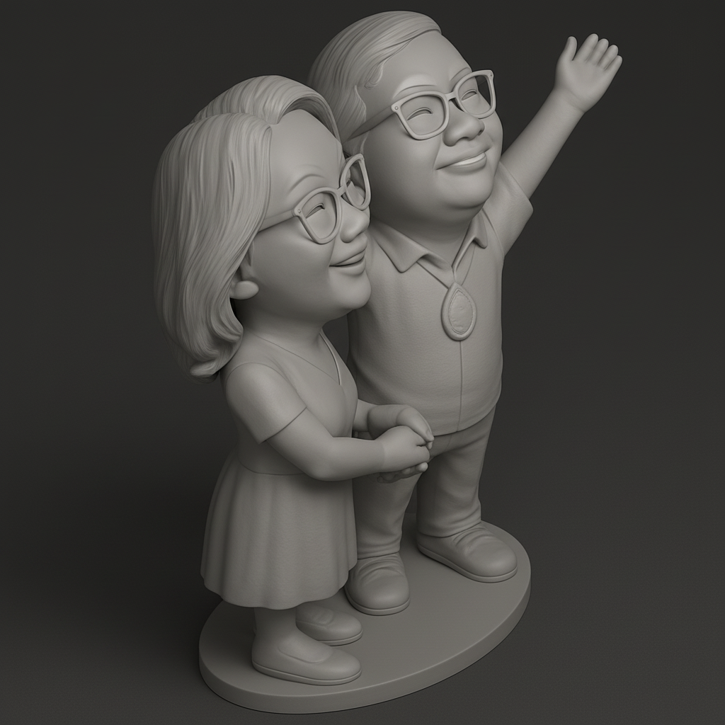 face anatomy 3d model-create 3d face model from photo_Happy Couple Chibi Statue - Personalized Gift