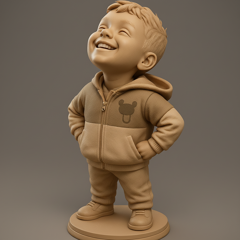 silhouette 3d printer maker-3d portrait printing_Cheerful Kid Figurine with Hoodie
