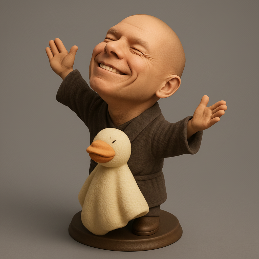 silhouette 3d printer maker-3d portrait printing_Joyful Figure with Duck Companion