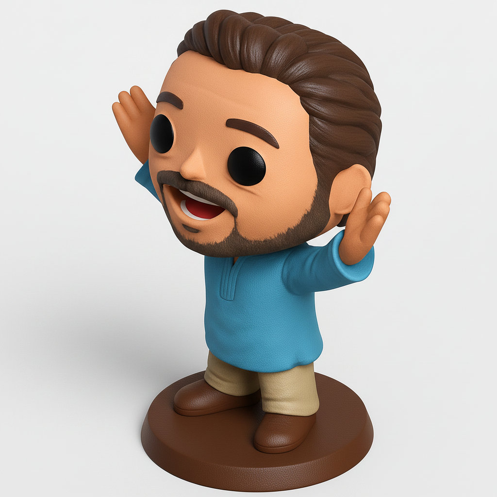 face anatomy 3d model-create 3d face model from photo_Happy Waving Man | Funko-Style Collectible Figurine