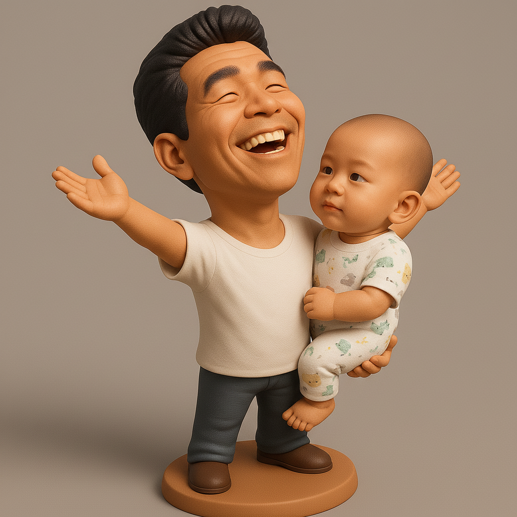 silhouette 3d printer maker-3d portrait printing_Joyful Father and Baby Figurine