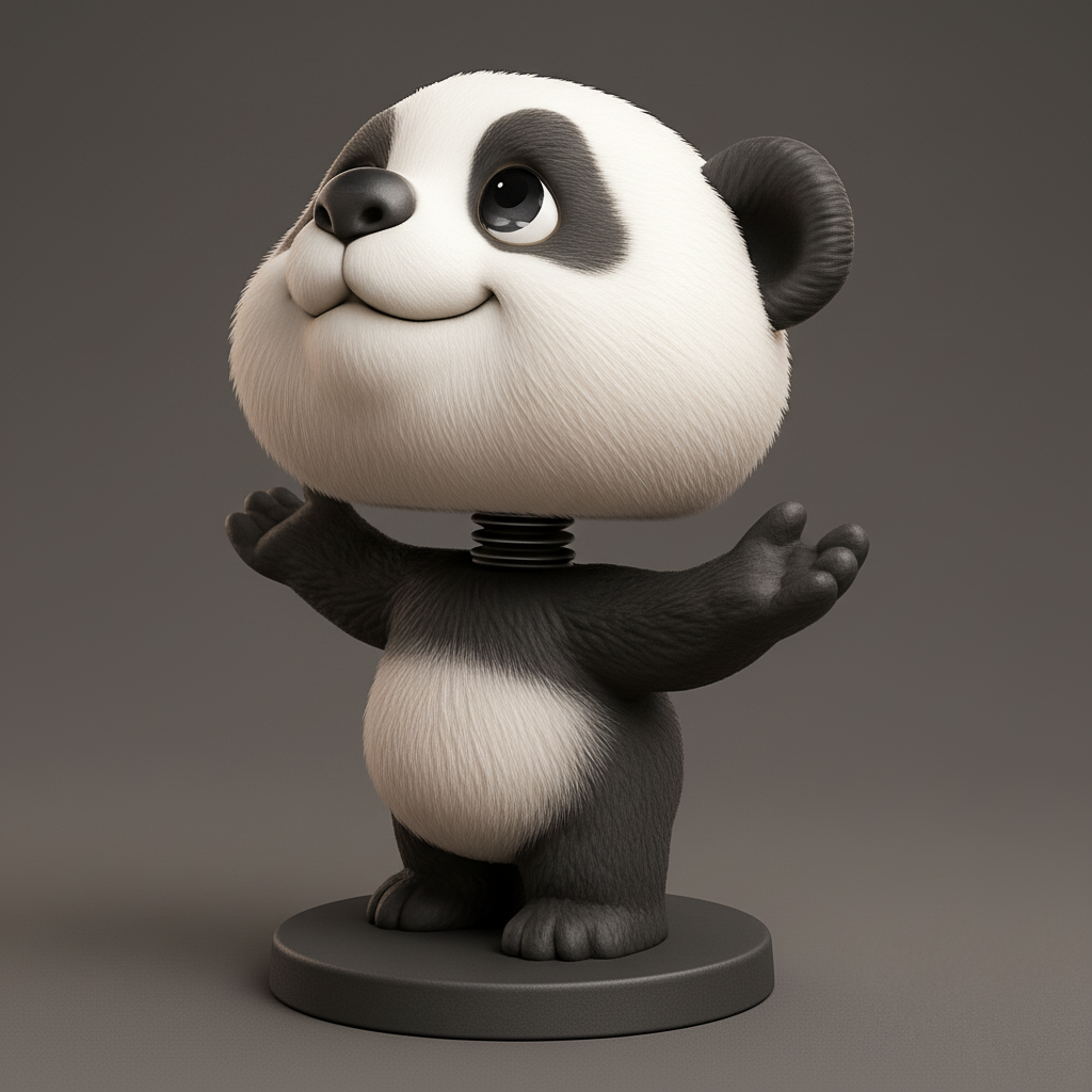 face to 3d model ai-3D portrait printing from photo_Happy Panda Bobblehead - Expressive Desk Toy