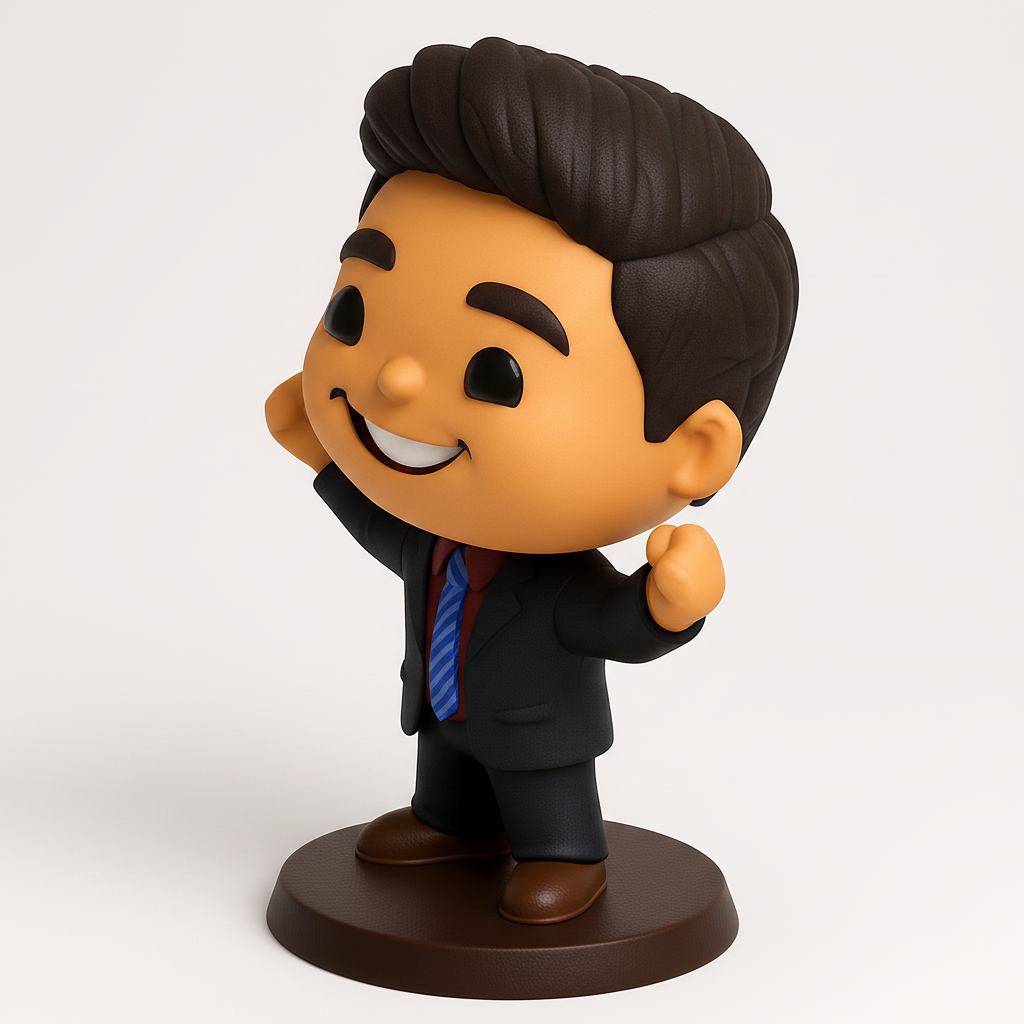 face to 3d model ai-3D portrait printing from photo_Smiling Bizman Bobblehead: Your Success Symbol
