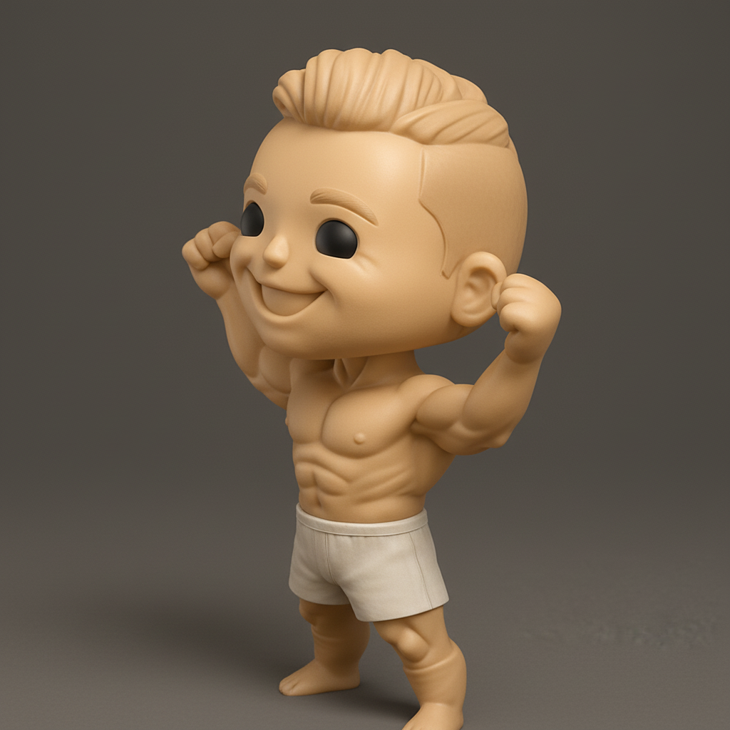 face to 3d model ai-3D portrait printing from photo_Flexing Chibi Bodybuilder Funko-Style Figurine