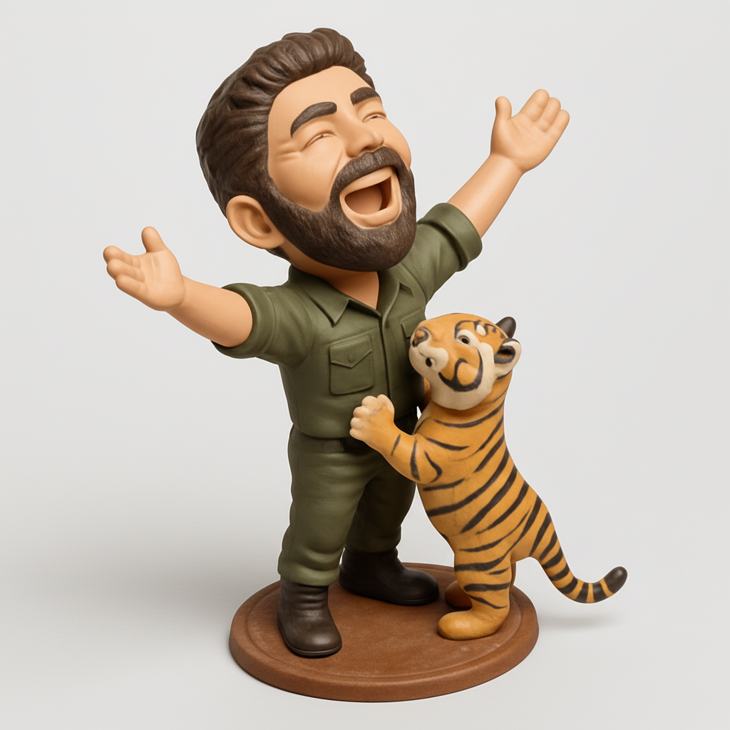 silhouette 3d printer maker-3d portrait printing_Laughing Explorer & Tiger Cub: Joyful Safari Companion