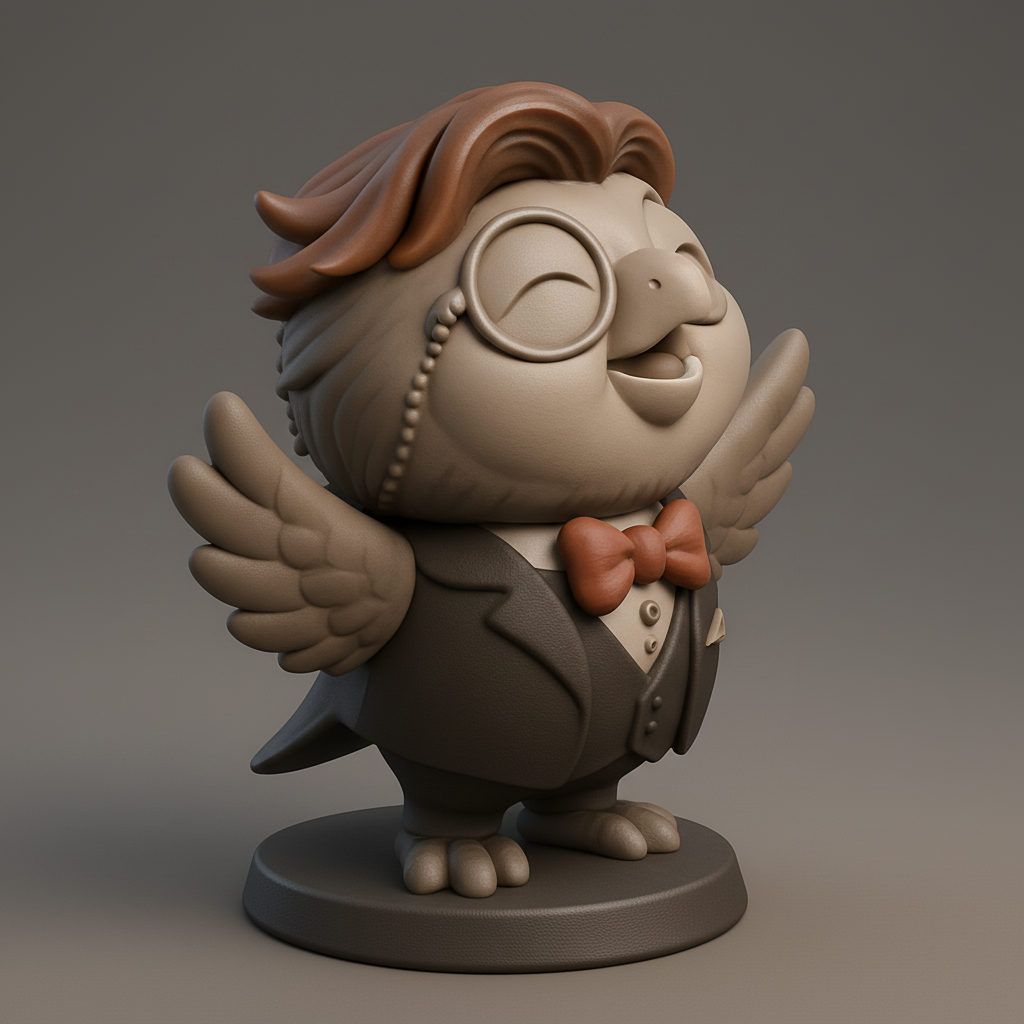 face to 3d model ai-3D portrait printing from photo_Dapper Owl Maestro: Joyful Desk Companion