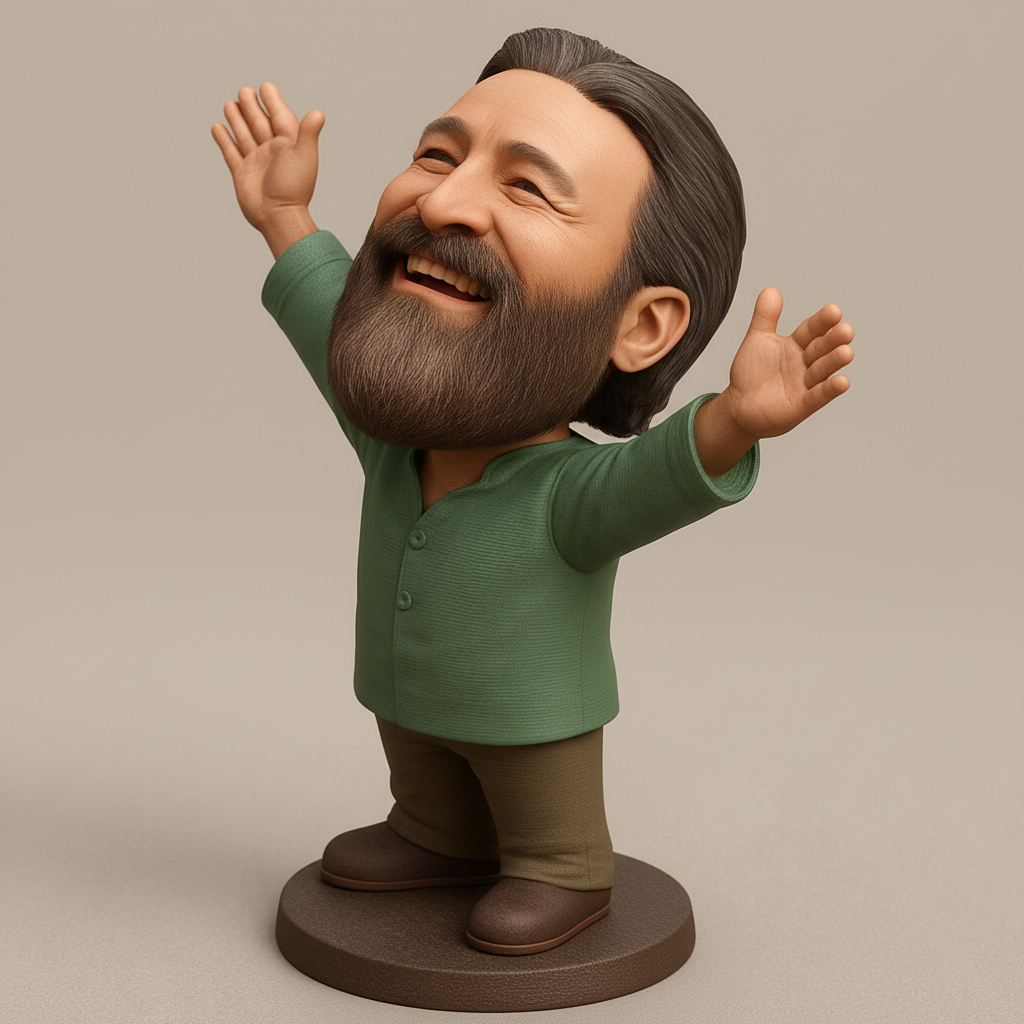 face anatomy 3d model-create 3d face model from photo_Joyful Bearded Man Figurine: Celebrate Happiness!