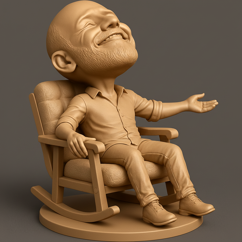 silhouette 3d printer maker-3d portrait printing_Joyful Man Rocking Chair: Pure Bliss Figurine