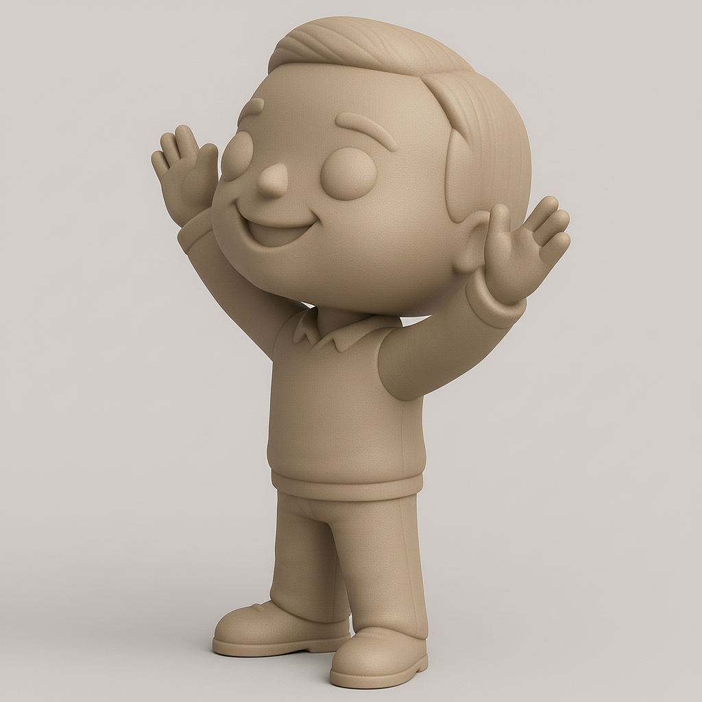 face to 3d model ai-3D portrait printing from photo_Friendly Waving Boy Figurine - Joyful Desk Companion