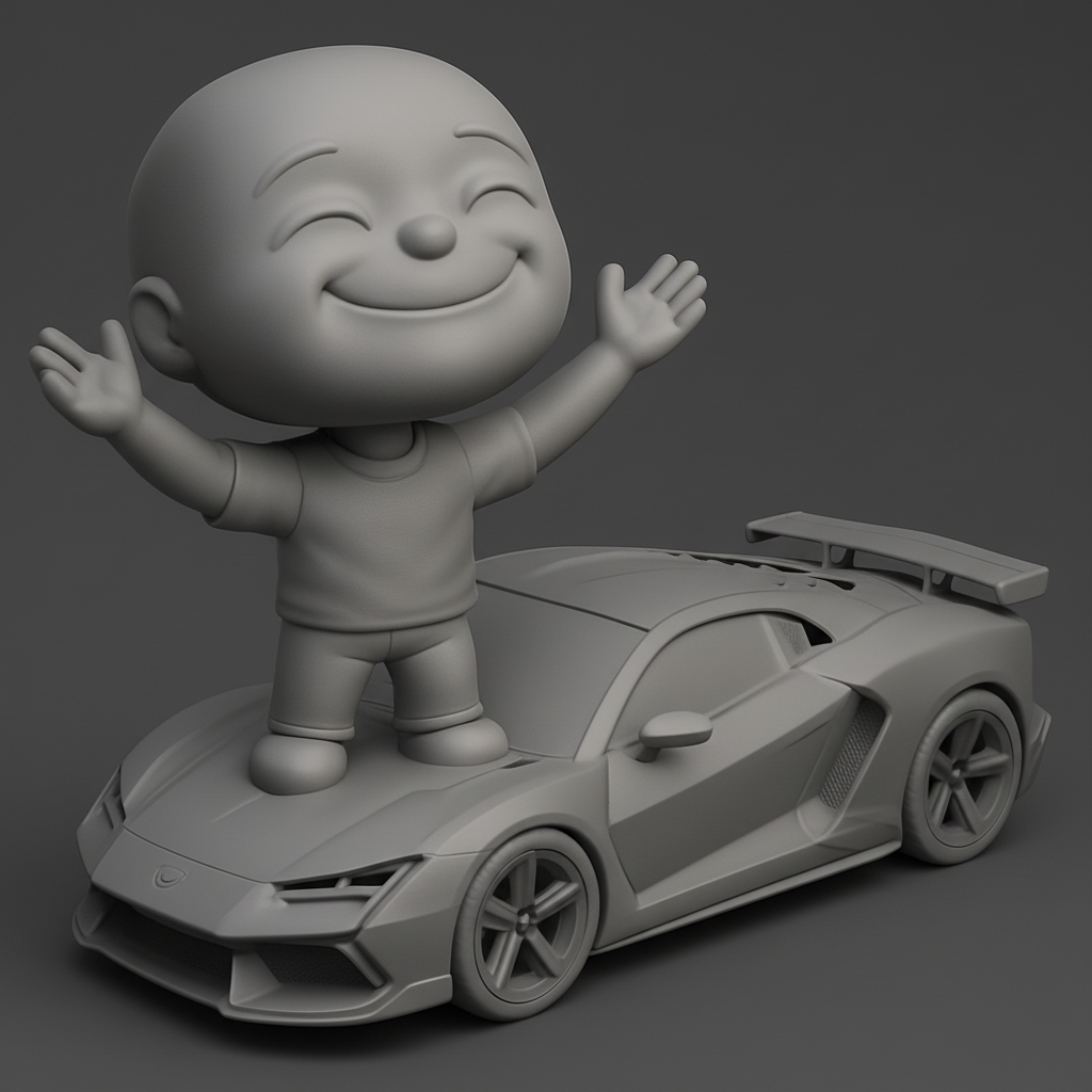 face to 3d model ai-3D portrait printing from photo_Victory Ride: Happy Character & Sports Car 3D Print!