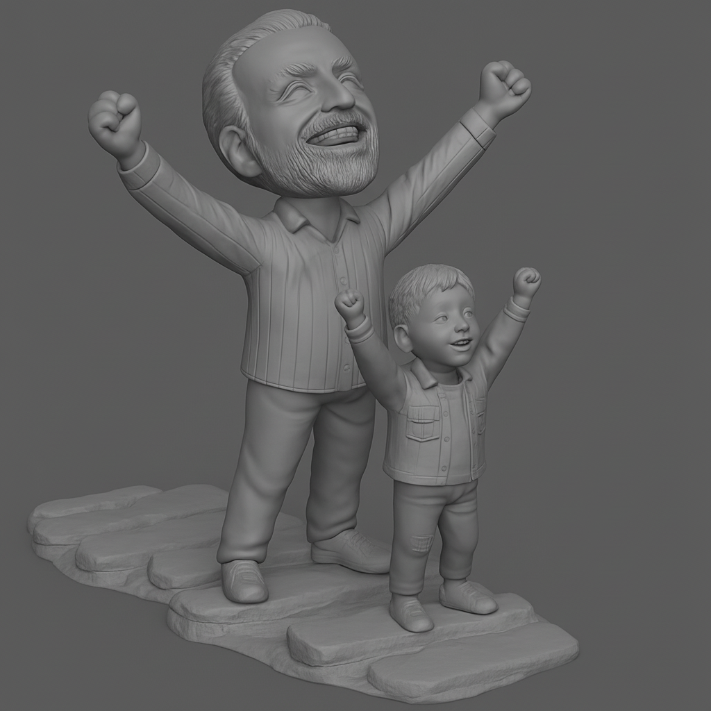 face anatomy 3d model-create 3d face model from photo_Joyful Bond: Father & Son Celebration Statue