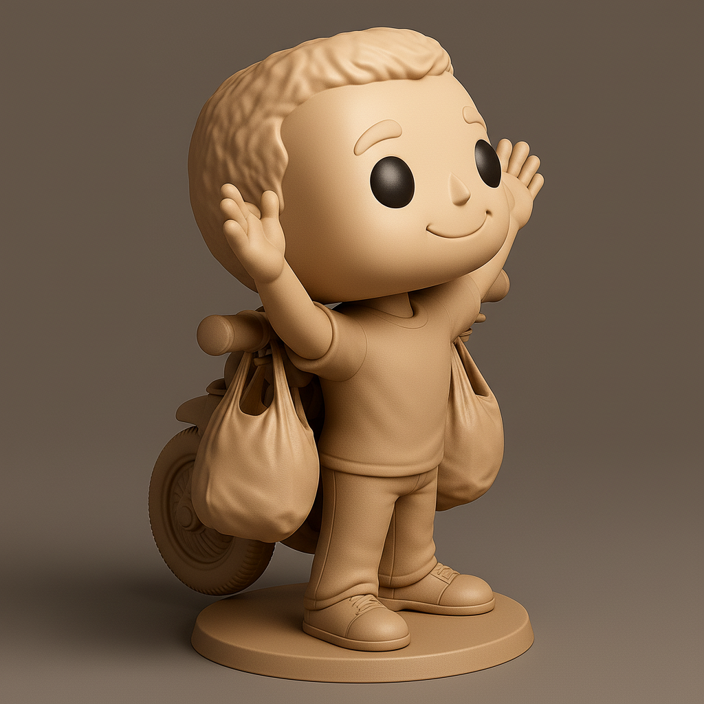 face to 3d model ai-3D portrait printing from photo_Pop-Style Delivery Joy: Happy Shopper Collectible Figure