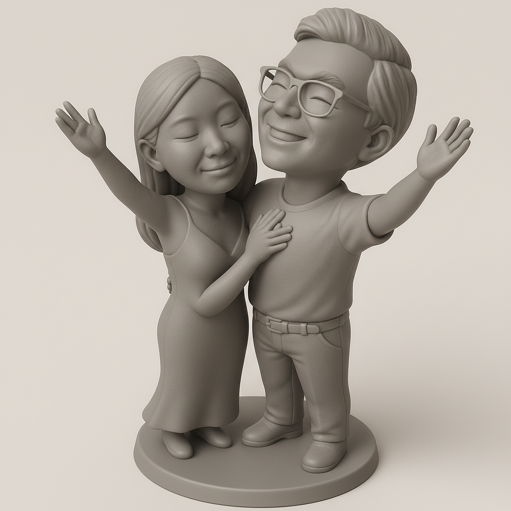 face anatomy 3d model-create 3d face model from photo_Joyful Couple 3D Figurine