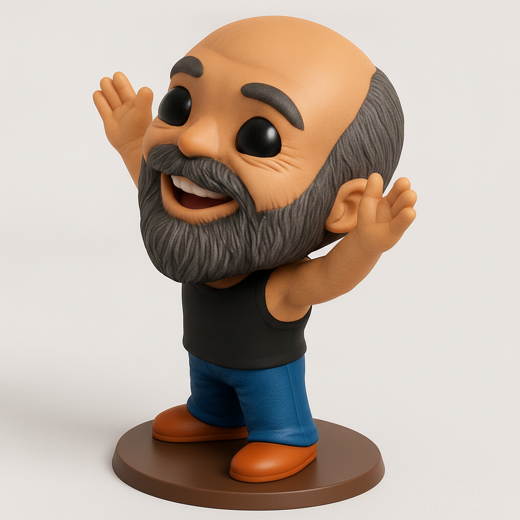 face to 3d model ai-3D portrait printing from photo_Happy Bearded Guy Figurine - Joyful Desk Buddy