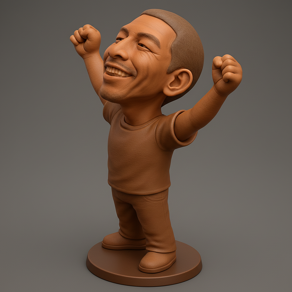face anatomy 3d model-create 3d face model from photo_Triumphant Bobblehead: Joyful Pose 3D Print