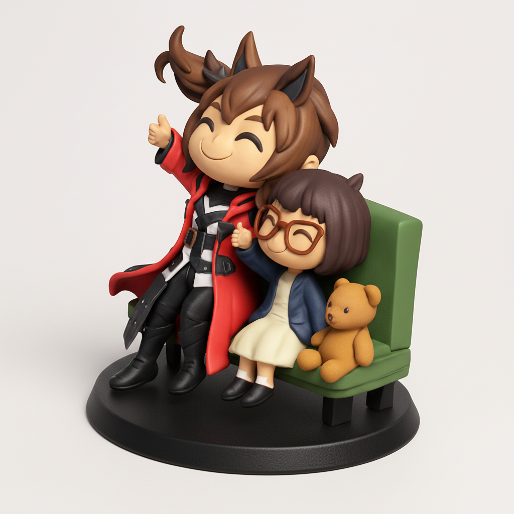 face anatomy 3d model-create 3d face model from photo_Cheerful Chibi Duo & Teddy Bench