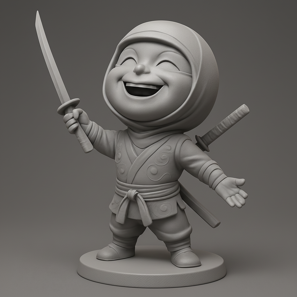 face anatomy 3d model-create 3d face model from photo_Happy Chibi Ninja with Katana - Fun 3D Print