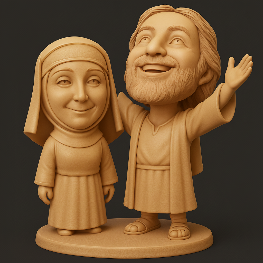 face anatomy 3d model-create 3d face model from photo_Joyful Faith Duo: Smiling Jesus & Nun 3D Caricature