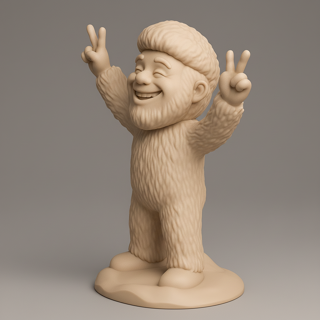 silhouette 3d printer maker-3d portrait printing_Cheerful Yeti Figurine with Peace Sign