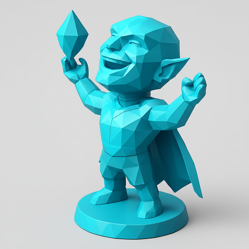 silhouette 3d printer maker-3d portrait printing_Low-Poly Joyful Elf Statue - A Symbol of Success!