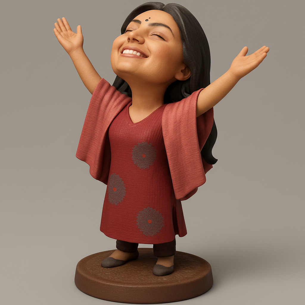 face anatomy 3d model-create 3d face model from photo_Joyful Woman Figurine: Embrace Happiness & Serenit