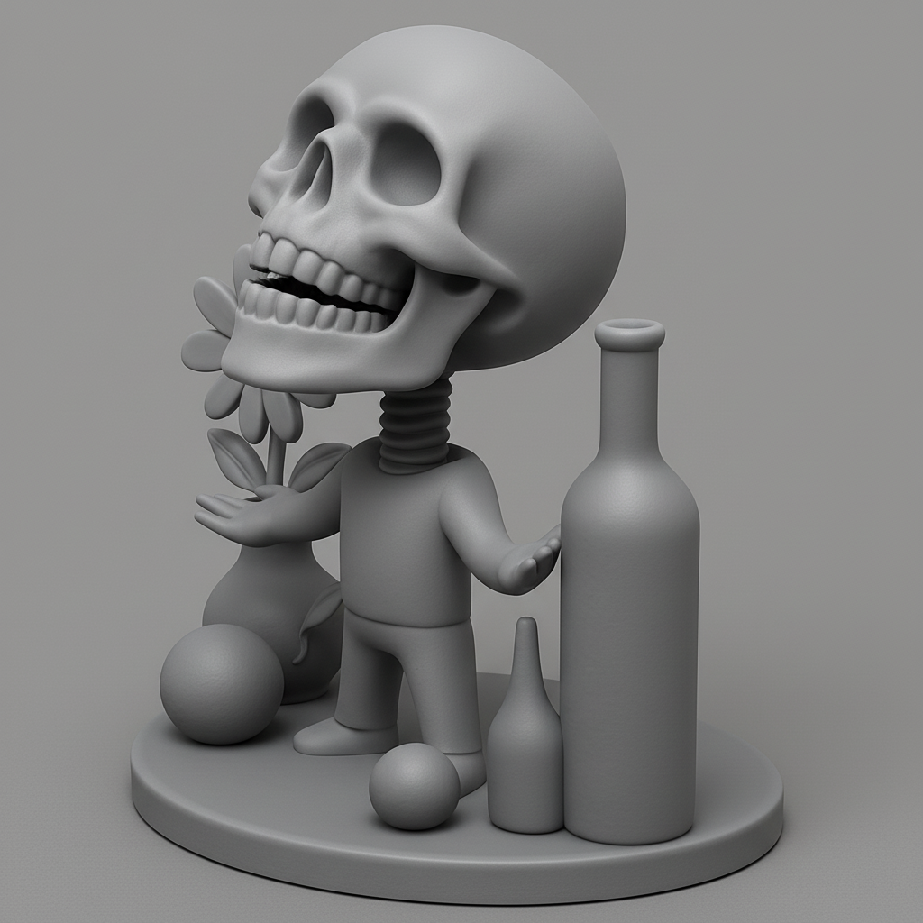 face anatomy 3d model-create 3d face model from photo_Whimsical Skeleton Still Life: Print & Display Art