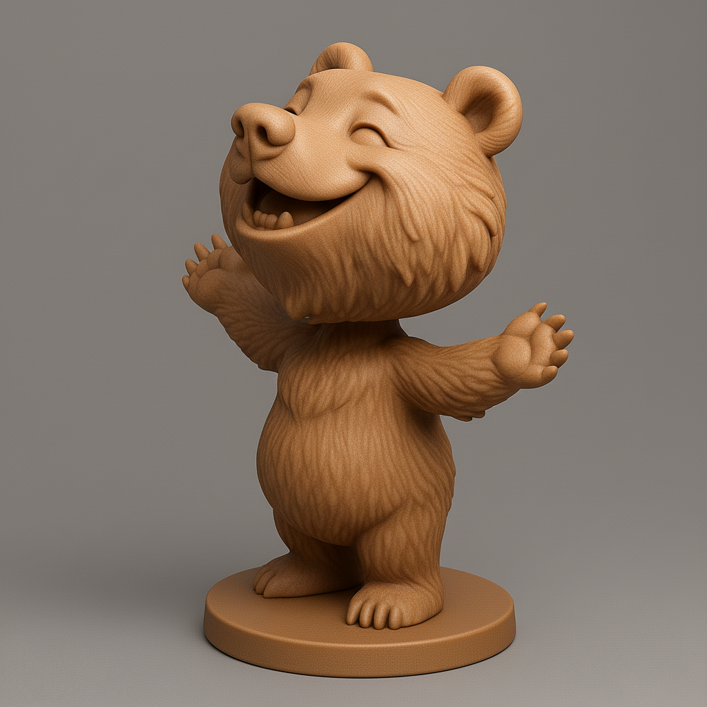 silhouette 3d printer maker-3d portrait printing_Cheerful Bear Figurine for 3D Printing