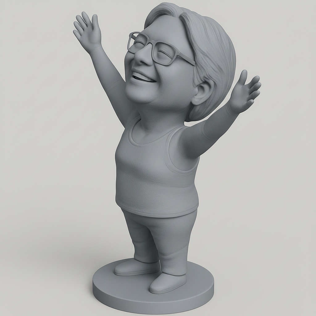 silhouette 3d printer maker-3d portrait printing_Embrace Life: Happy Woman Bobble-Style Statue