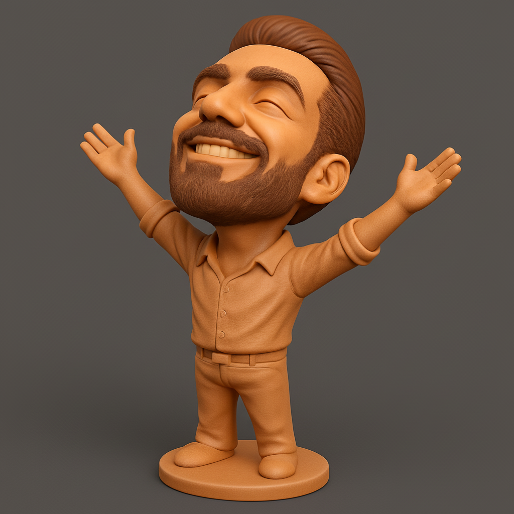 face anatomy 3d model-create 3d face model from photo_Joyful Man Statuette: Celebrate Success & Happiness!