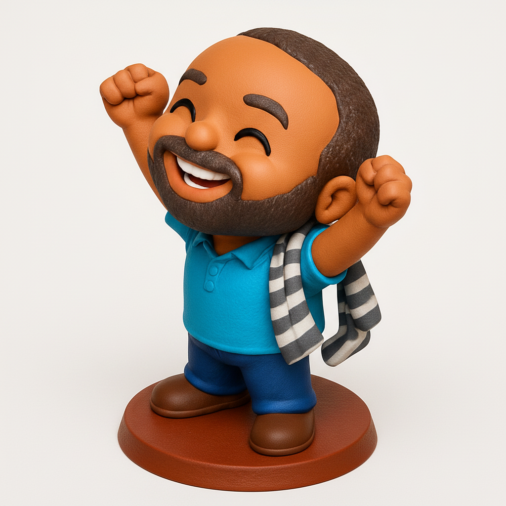 face to 3d model ai-3D portrait printing from photo_Celebrate Success: Joyful Bearded Man Figurine