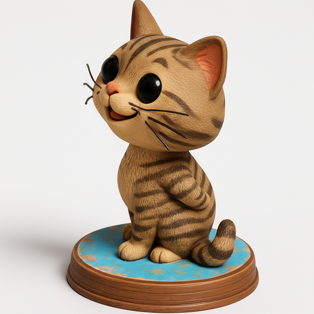 face to 3d model ai-3D portrait printing from photo_Charming Big-Eyed Kitty Statue - Fun 3D Print & Decor