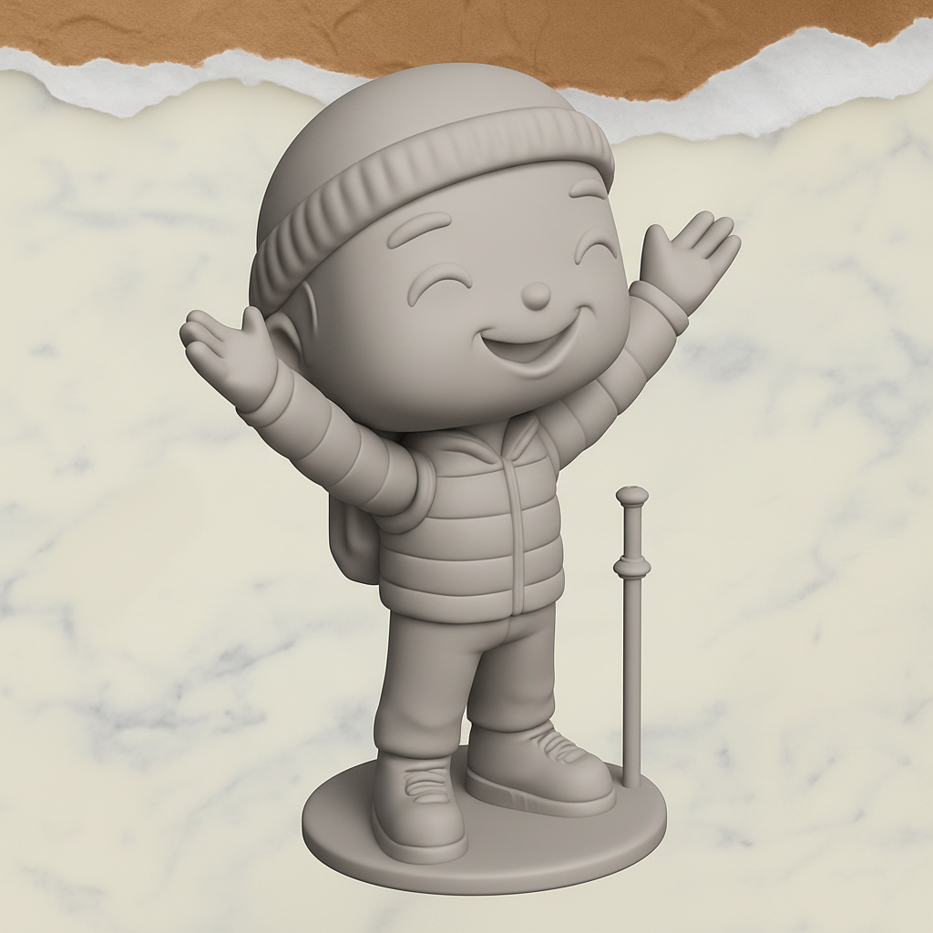 face anatomy 3d model-create 3d face model from photo_Happy Hiker Figurine: Joyful Adventure Desk Companion