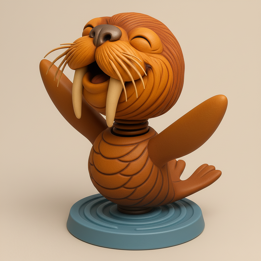 face anatomy 3d model-create 3d face model from photo_Joyful Walrus Figurine for 3D Printing