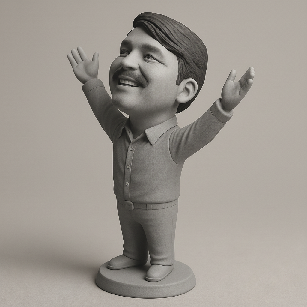 face to 3d model ai-3D portrait printing from photo_Joyful Moustache Man Bobblehead - Celebrate Success!