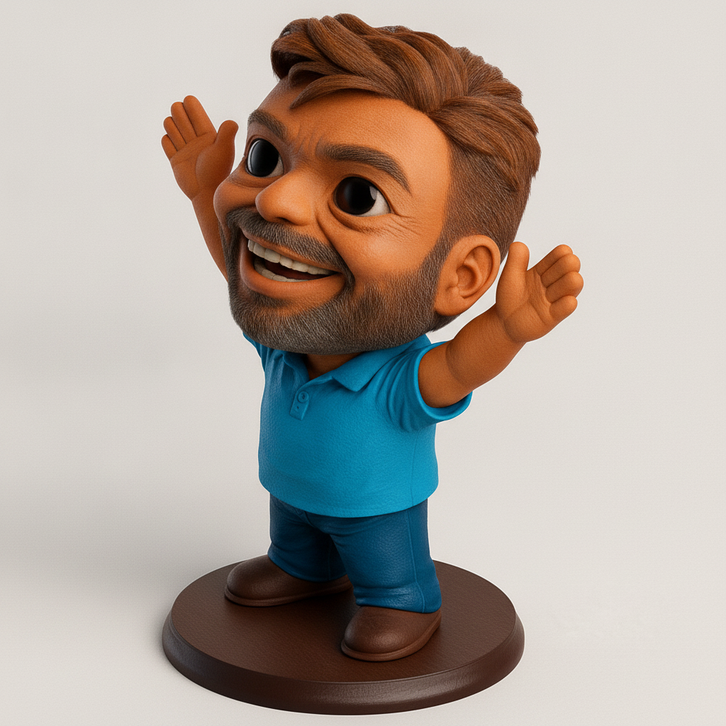face anatomy 3d model-create 3d face model from photo_Expressive Happy Man Bobblehead for Your Desk