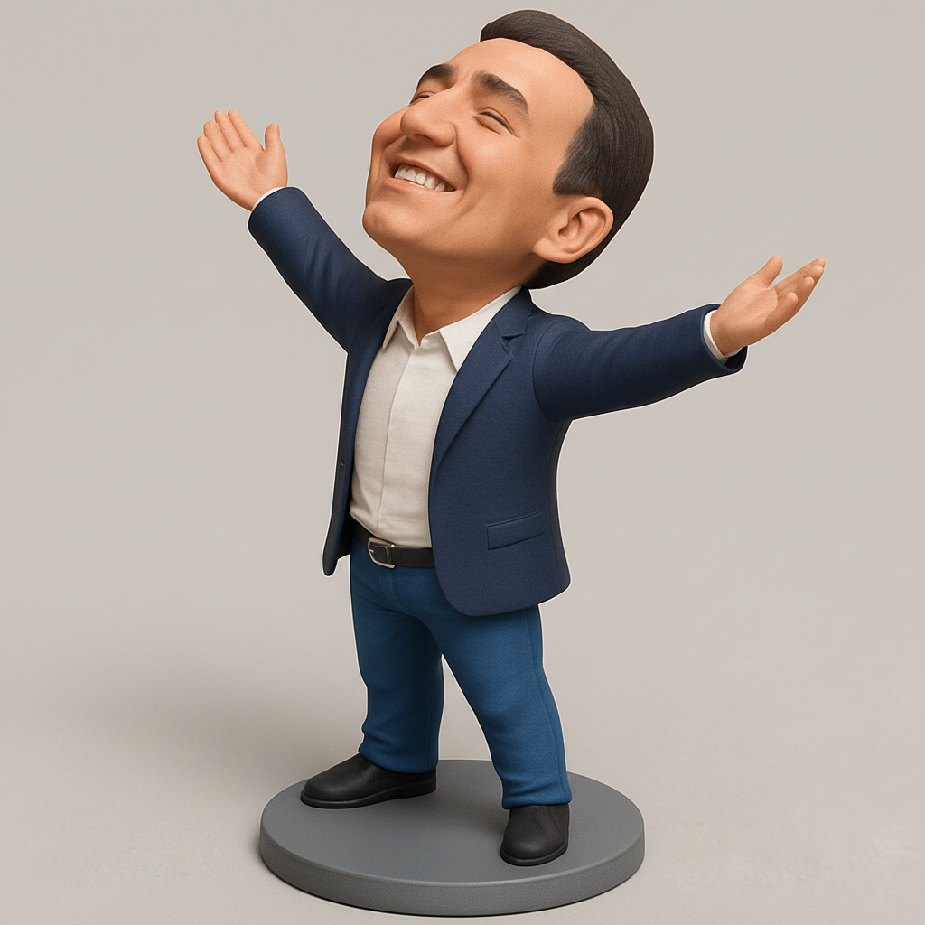 face anatomy 3d model-create 3d face model from photo_Embrace Joy & Success: Open Arms Caricature Figure