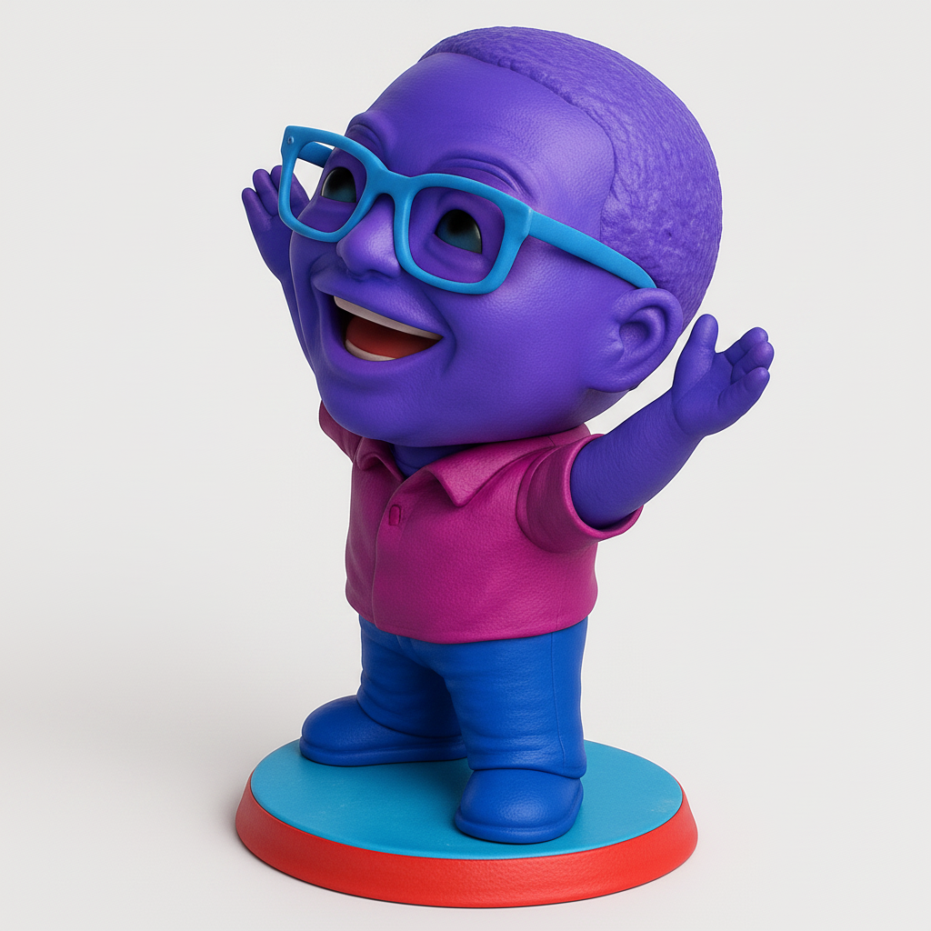 face to 3d model ai-3D portrait printing from photo_Joyful Purple Character Figurine: A Burst of Happiness
