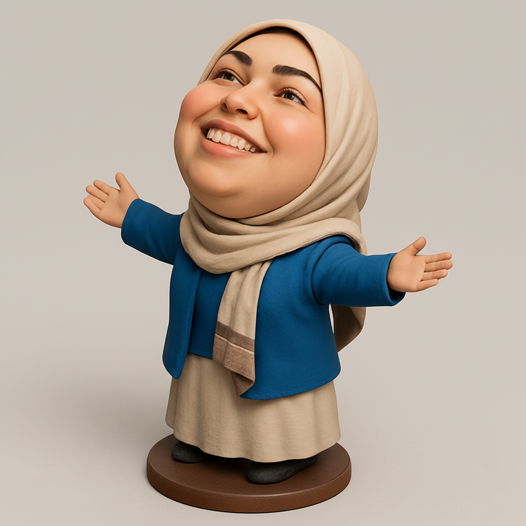 face to 3d model ai-3D portrait printing from photo_Joyful Hijabi Embrace Figurine - Inspiring Decor