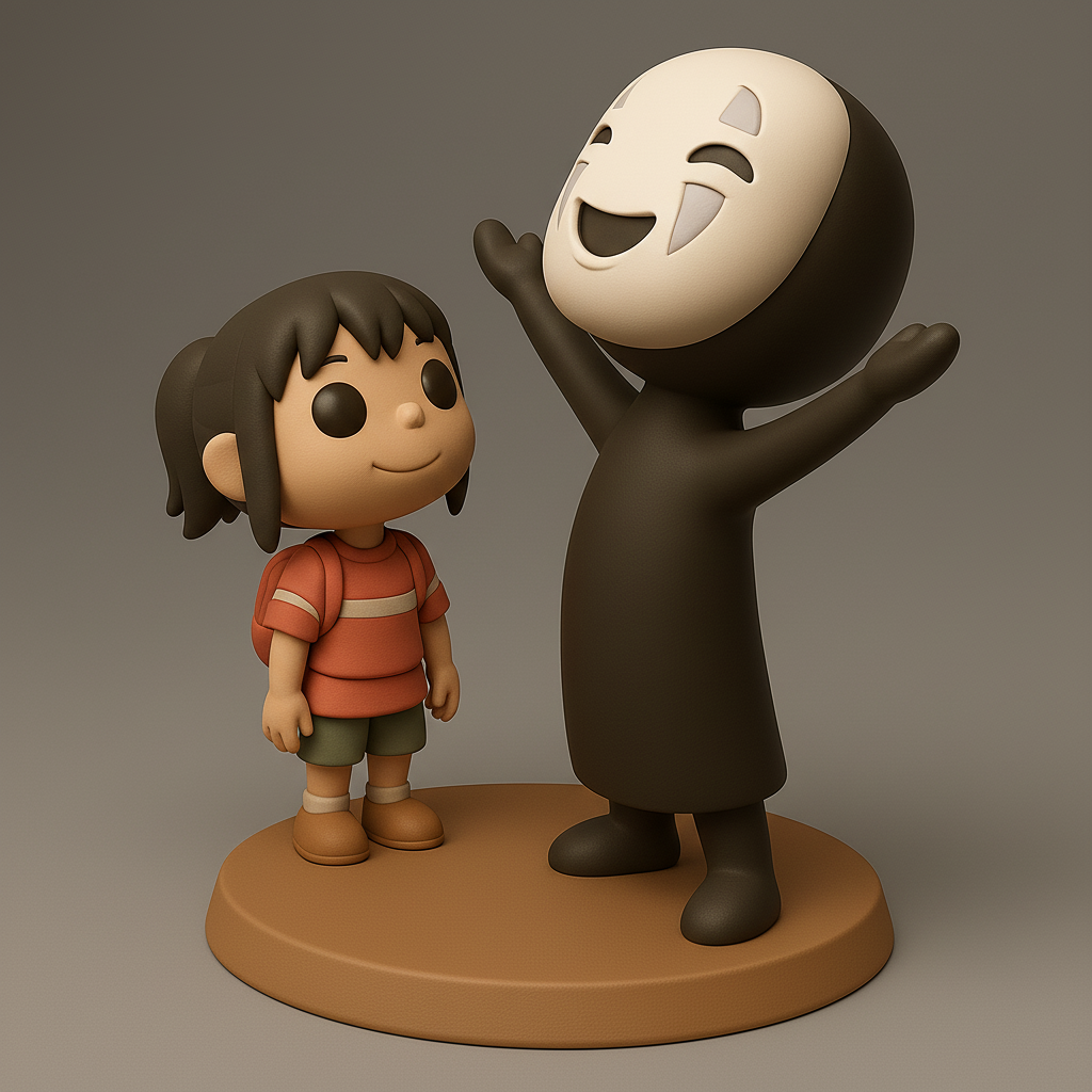 silhouette 3d printer maker-3d portrait printing_Charming Duo: Kid & Spirit Figurine