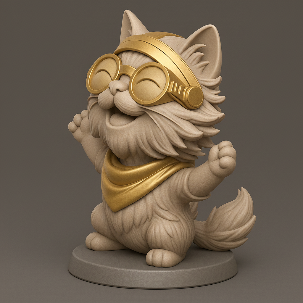 face anatomy 3d model-create 3d face model from photo_Joyful Cat Character with Goggles